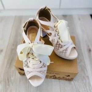 Liz Lisa Axes femme Lace-up tulle White Heels _ japanese Brand